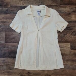 Vintage Women's Ultra Dress New York Off-White One Button Short Sleeve Top 12